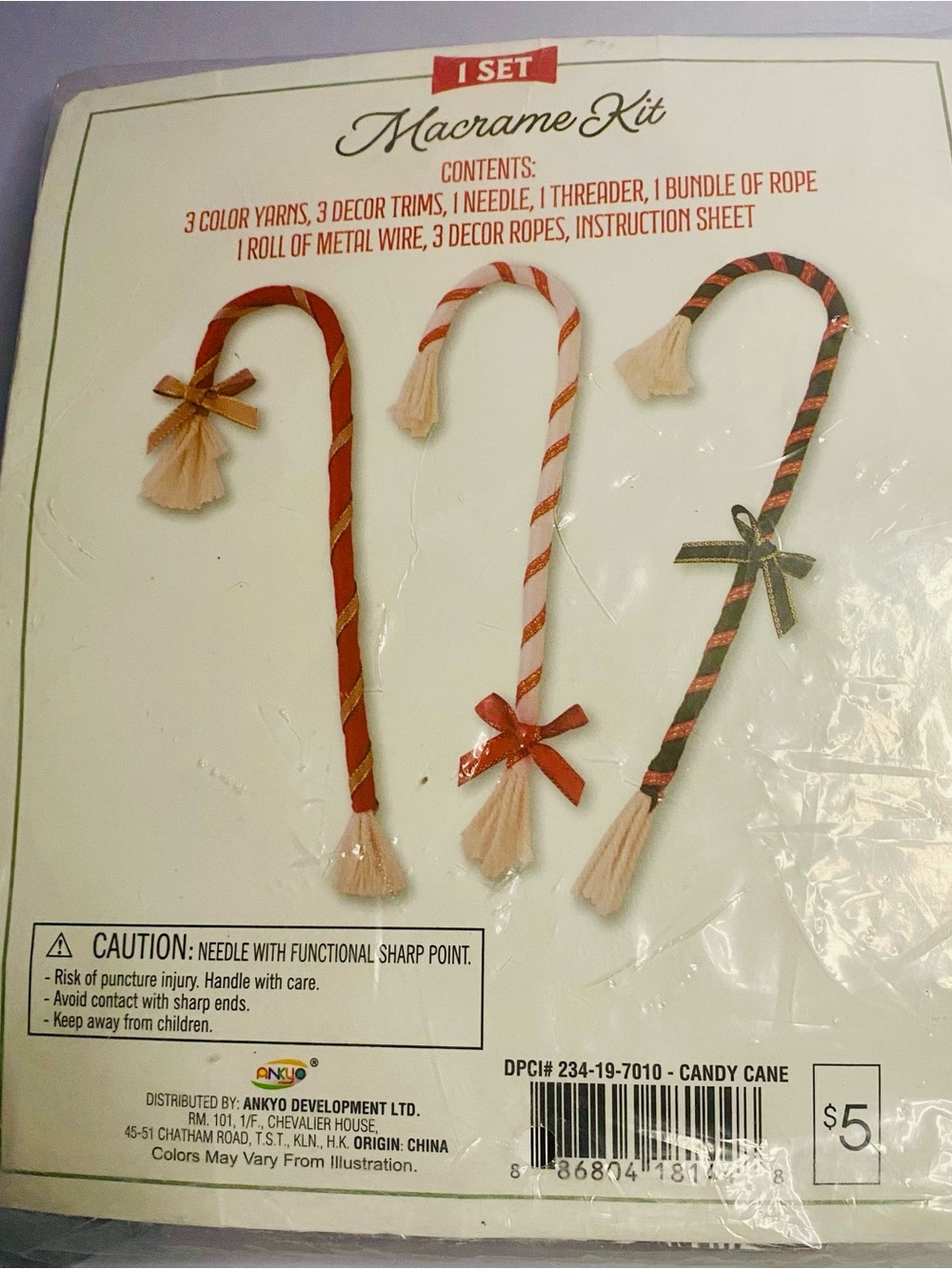 Macrame Kit Candy Cane Holiday Decor - Assorted Red, White, Green